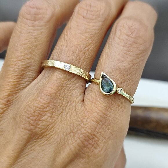 Gold ring. 14 Karat yellow gold with a Green Tourmaline and small Diamond. - Picture 13 of 14